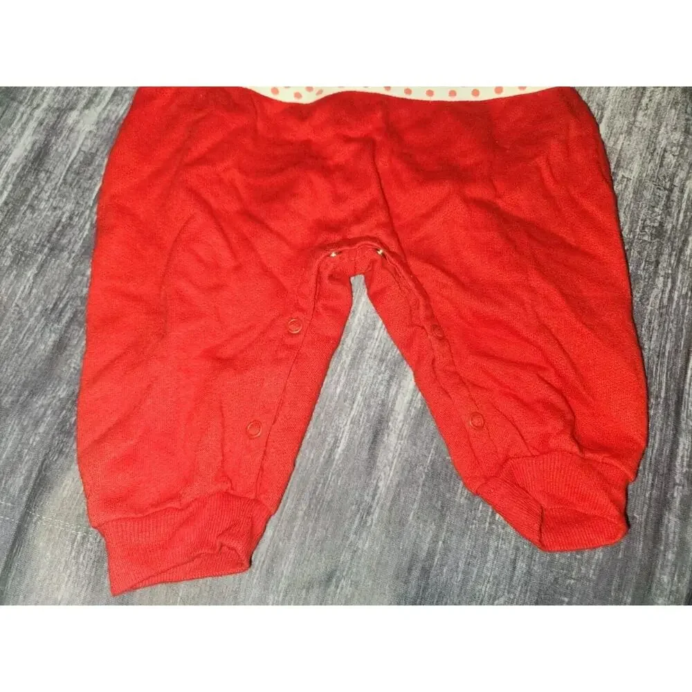Vintage Ruth Scharf Red Baby Romper Pajamas Christmas Reindeer‎ USA 12M